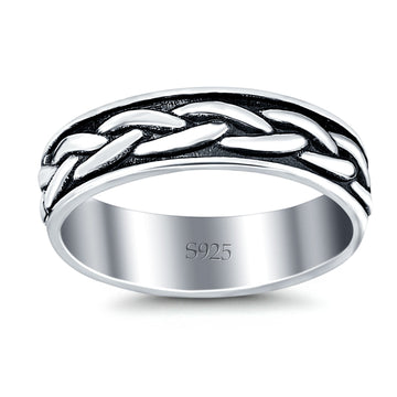 Braid Oxidized Band Solid 925 Sterling Silver Thumb Ring (5mm)